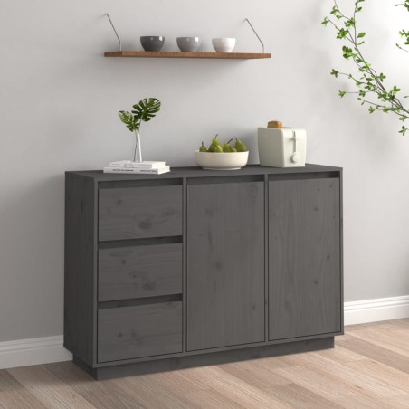 vidaXL Aparador de madera maciza de pino gris 111x34x75 cm