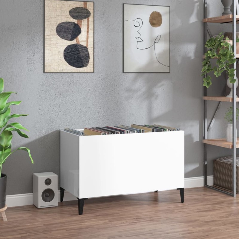 vidaXL Mueble discos madera contrachapada blanco brillo 74,5x38x48 cm vidaXL Mueble discos madera contrachapada blanco brillo 74,5x38x48 cm