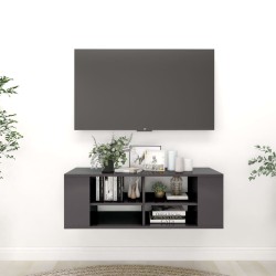vidaXL Mueble de pared TV madera contrachapada gris brillo 102x35x35cm