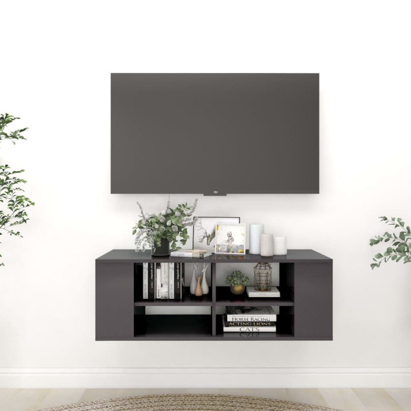 vidaXL Mueble de pared TV madera contrachapada gris brillo 102x35x35cm