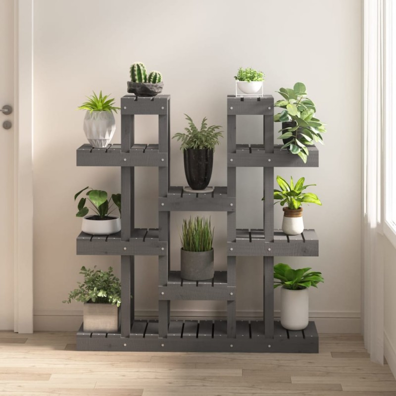 vidaXL Soporte para plantas madera maciza pino gris 104,5x25x109,5 cm vidaXL Soporte para plantas madera maciza pino gris 104,5x25x109,5 cm