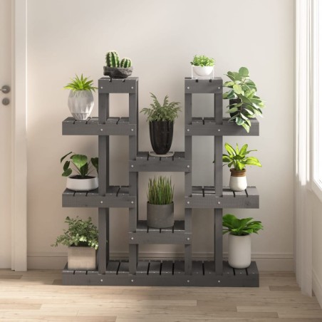 vidaXL Soporte para plantas madera maciza pino gris 104,5x25x109,5 cm