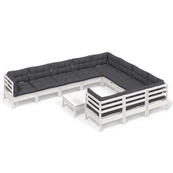 vidaXL Muebles de jardín 11 pzas y cojines blanco madera de pino
