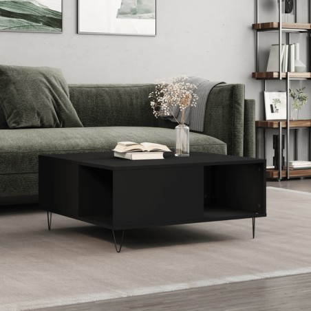 vidaXL Mesa de centro madera contrachapada negro 80x80x36,5 cm