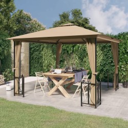 vidaXL Cenador con paredes laterales y techos dobles gris taupe 3x3 m