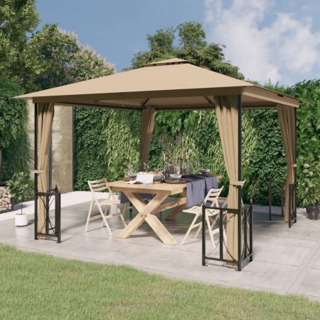 vidaXL Cenador con paredes laterales y techos dobles gris taupe 3x3 m