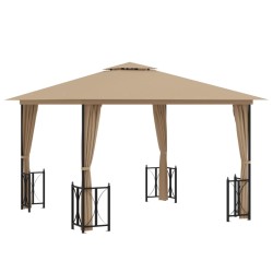 vidaXL Cenador con paredes laterales y techos dobles gris taupe 3x3 m