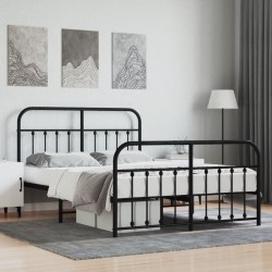 vidaXL Estructura de cama cabecero y pie de cama metal negro 140x190cm