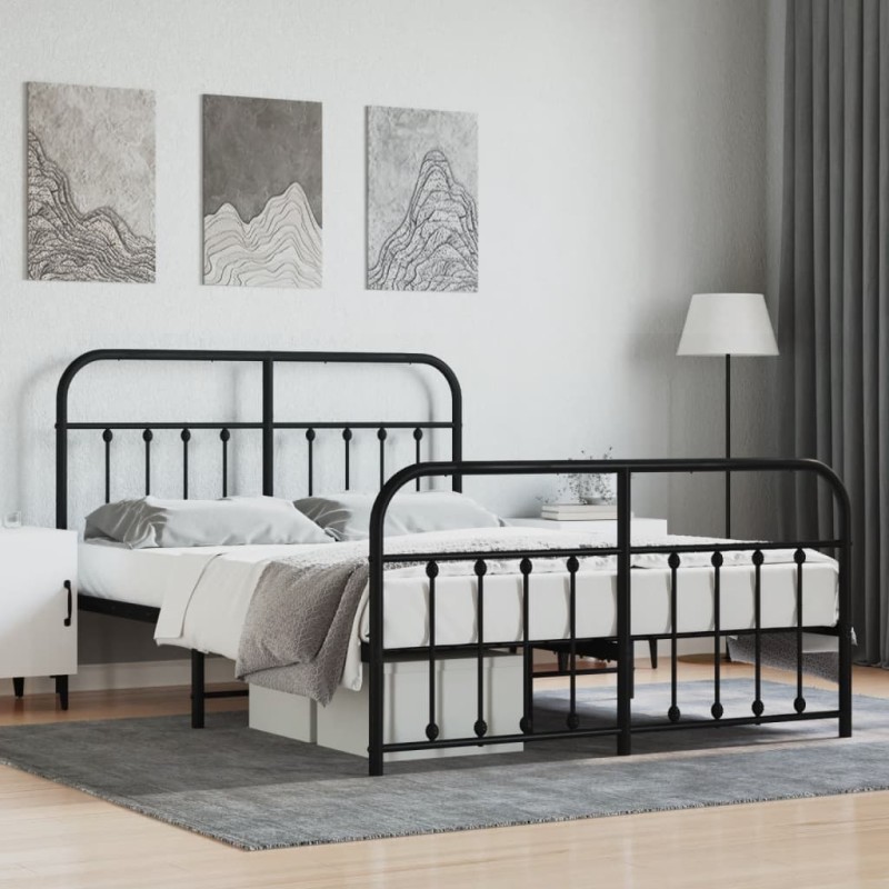vidaXL Estructura de cama cabecero y pie de cama metal negro 140x190cm vidaXL Estructura de cama cabecero y pie de cama metal negro 140x190cm