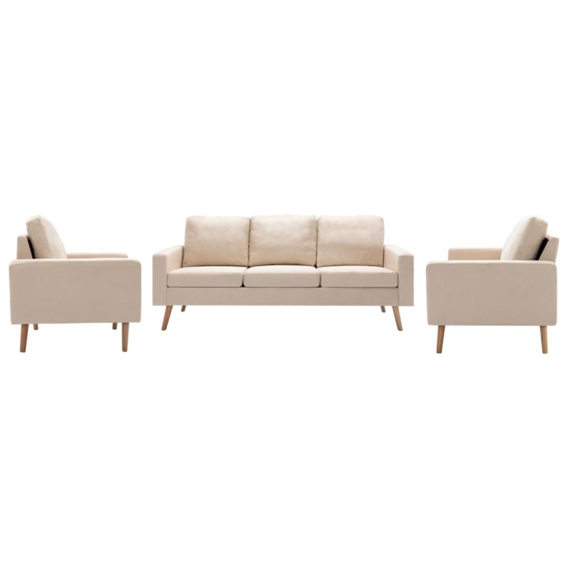 vidaXL Conjunto de sofás 3 piezas de tela color crema vidaXL Conjunto de sofás 3 piezas de tela color crema