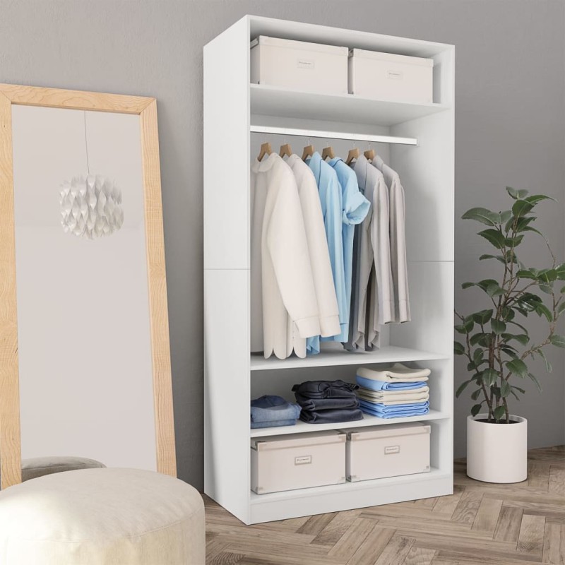 vidaXL Armario de madera contrachapada blanco 100x50x200 cm vidaXL Armario de madera contrachapada blanco 100x50x200 cm