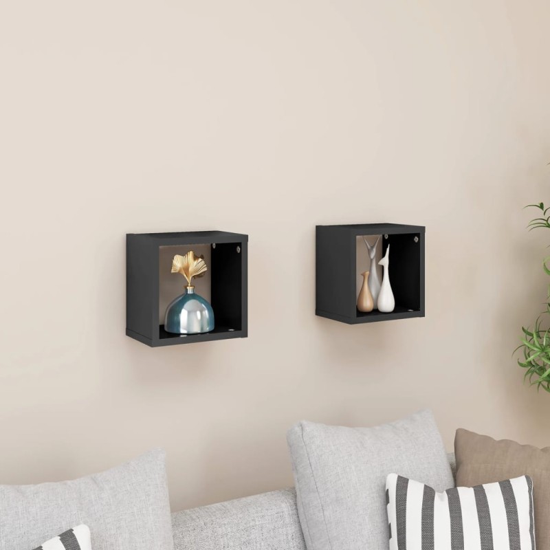 vidaXL Estantes cubo de pared 2 unidades gris brillo 22x15x22 cm vidaXL Estantes cubo de pared 2 unidades gris brillo 22x15x22 cm