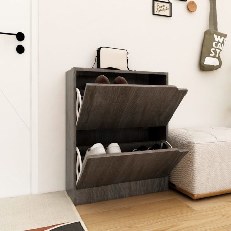 vidaXL Zapatero de 2 puertas madera ingeniería roble gris 59x24x74 cm