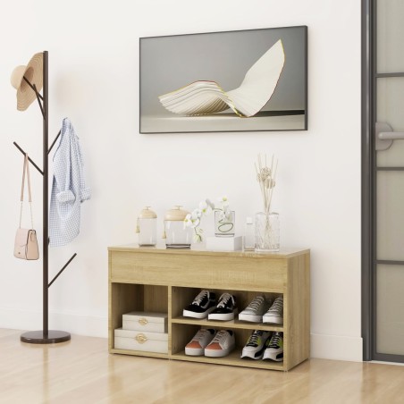 vidaXL Banco zapatero madera contrachapada roble Sonoma 80x30x45 cm
