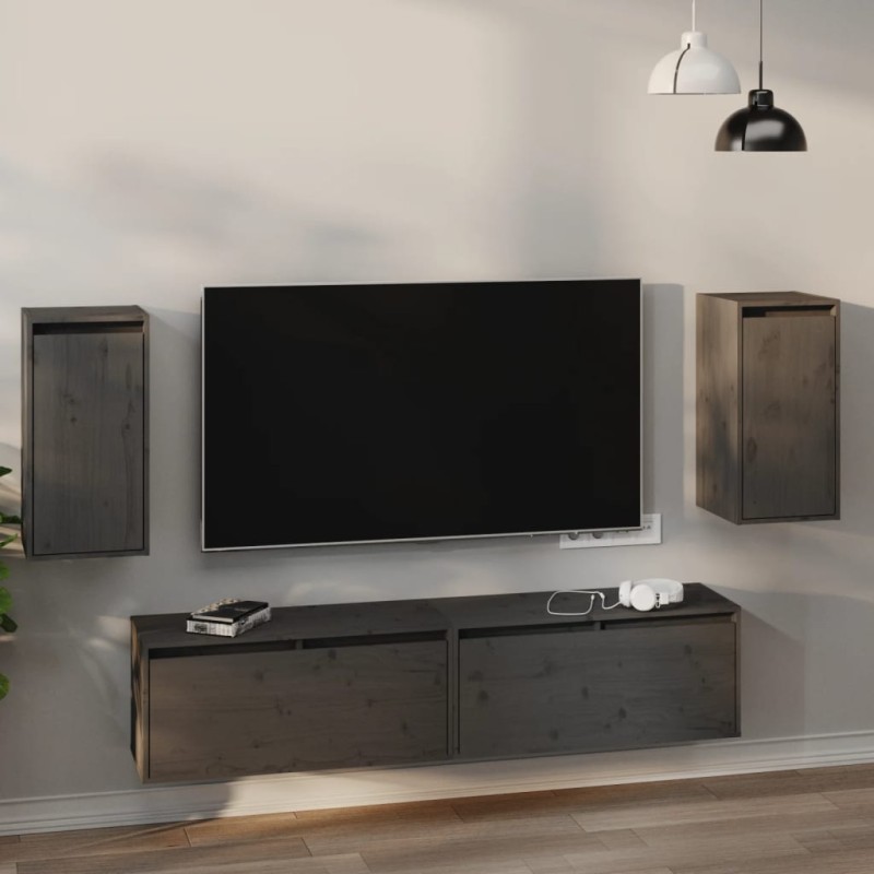 vidaXL Armarios de pared 2 uds madera maciza de pino gris 30x30x60 cm vidaXL Armarios de pared 2 uds madera maciza de pino gris 30x30x60 cm