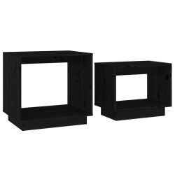 vidaXL Mesas de centro apilables 2 unidades madera maciza pino negro