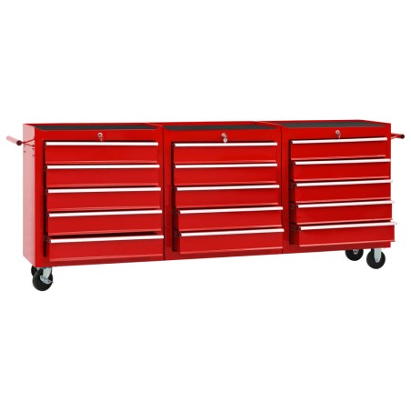 vidaXL Carro para herramientas con 15 cajones acero rojo