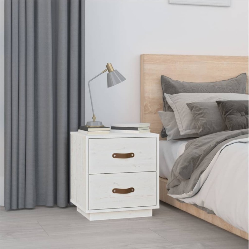 vidaXL Mesita de noche madera maciza de pino blanco 40x34x45 cm vidaXL Mesita de noche madera maciza de pino blanco 40x34x45 cm