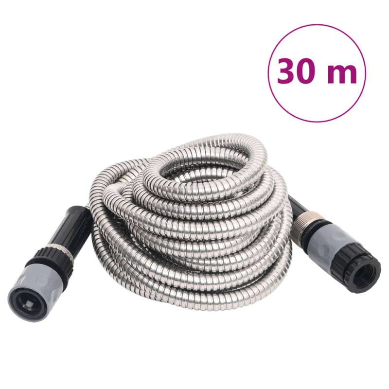 vidaXL Manguera jardín y pulverizador acero inoxidable plata 14mm 30 m vidaXL Manguera jardín y pulverizador acero inoxidable plata 14mm 30 m