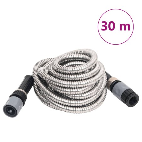 vidaXL Manguera jardín y pulverizador acero inoxidable plata 14mm 30 m