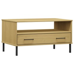 vidaXL Mesa de centro patas metal OSLO madera maciza marrón 85x50x45cm