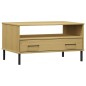 vidaXL Mesa de centro patas metal OSLO madera maciza marrón 85x50x45cm vidaXL Mesa de centro patas metal OSLO madera maciza marrón 85x50x45cm