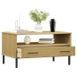 vidaXL Mesa de centro patas metal OSLO madera maciza marrón 85x50x45cm vidaXL Mesa de centro patas metal OSLO madera maciza marrón 85x50x45cm