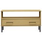 vidaXL Mesa de centro patas metal OSLO madera maciza marrón 85x50x45cm vidaXL Mesa de centro patas metal OSLO madera maciza marrón 85x50x45cm
