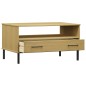 vidaXL Mesa de centro patas metal OSLO madera maciza marrón 85x50x45cm vidaXL Mesa de centro patas metal OSLO madera maciza marrón 85x50x45cm
