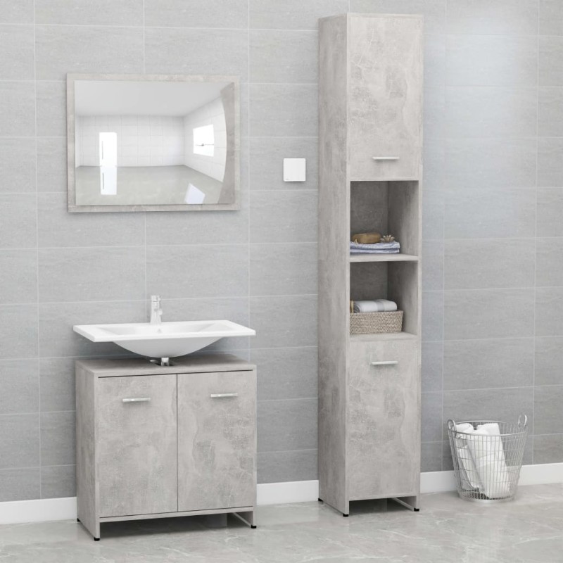 vidaXL Juego muebles de baño 3 piezas madera ingeniería gris hormigón vidaXL Juego muebles de baño 3 piezas madera ingeniería gris hormigón