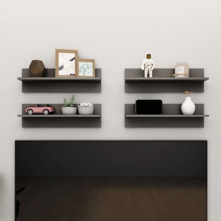 vidaXL Estantes de pared 4 uds contrachapado gris brillo 60x11,5x18 cm