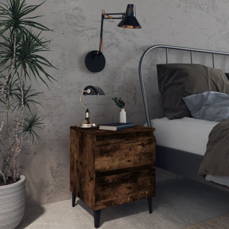 vidaXL Mesita de noche 2 uds patas de metal roble ahumado 40x35x50 cm