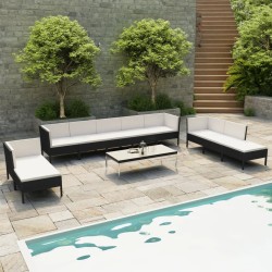 vidaXL Set de muebles de jardín 10 pzas cojines ratán sintético negro