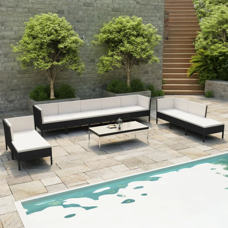 vidaXL Set de muebles de jardín 10 pzas cojines ratán sintético negro vidaXL Set de muebles de jardín 10 pzas cojines ratán sintético negro