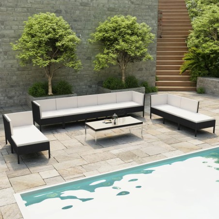 vidaXL Set de muebles de jardín 10 pzas cojines ratán sintético negro