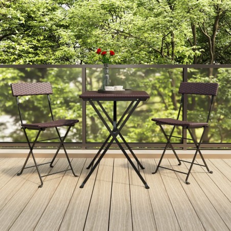 vidaXL Muebles de cafetería plegables 3 piezas ratán sintético marrón