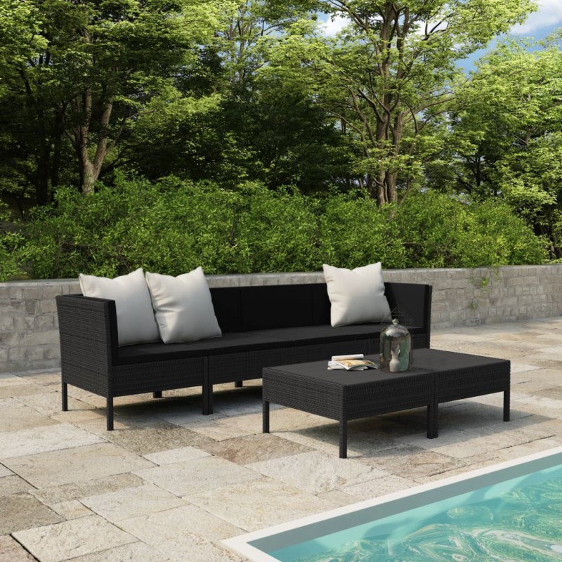 vidaXL Set de muebles de jardín 6 pzas y cojines ratán sintético negro vidaXL Set de muebles de jardín 6 pzas y cojines ratán sintético negro