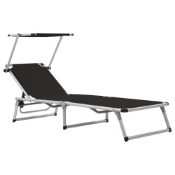 vidaXL Tumbonas plegables con toldo 2 uds aluminio y textilene negro