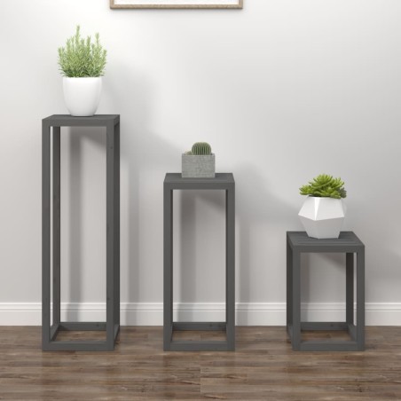 vidaXL Set de bar 3 piezas madera maciza de pino gris