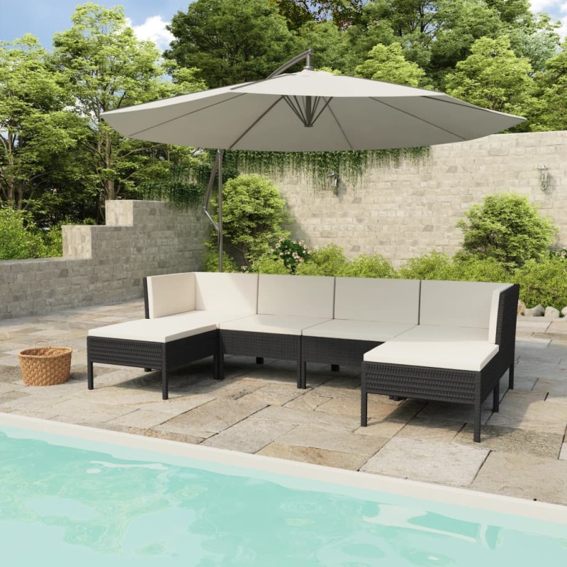 vidaXL Set de muebles de jardín 6 pzas y cojines ratán sintético negro