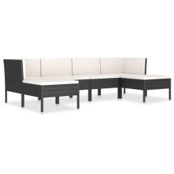vidaXL Set de muebles de jardín 6 pzas y cojines ratán sintético negro
