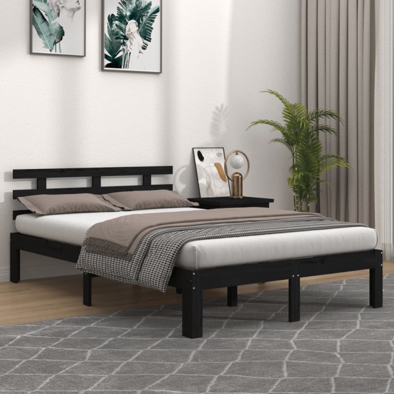 vidaXL Estructura de cama de madera maciza negro 200x200 cm vidaXL Estructura de cama de madera maciza negro 200x200 cm