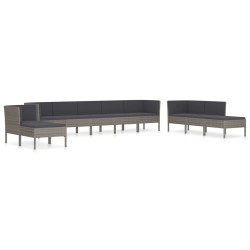 vidaXL Set de muebles de jardín 10 pzas y cojines ratán sintético gris