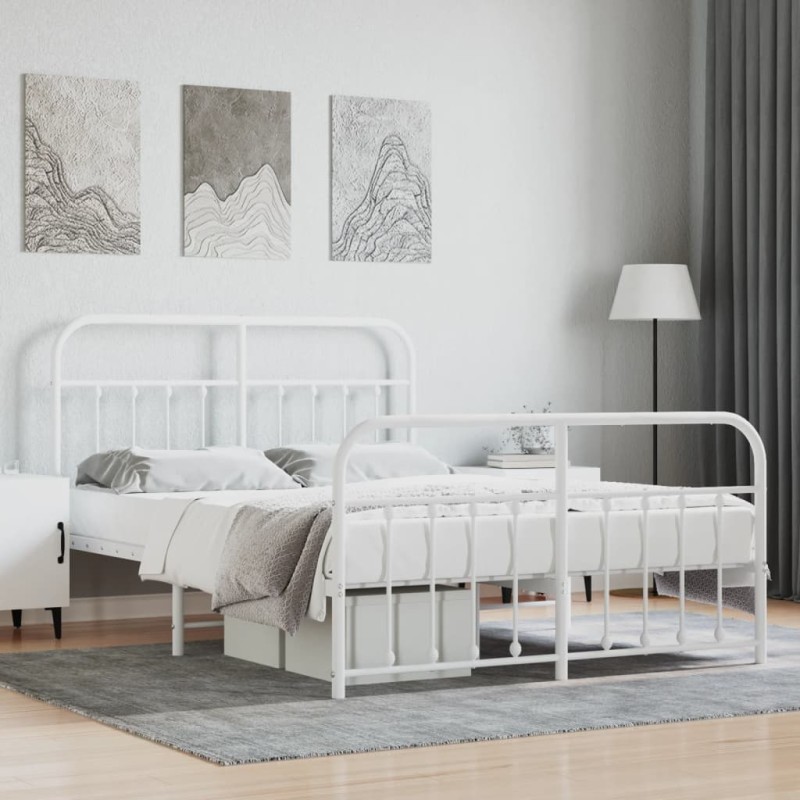 vidaXL Estructura cama metal con cabecero y estribo blanco 140x200 cm vidaXL Estructura cama metal con cabecero y estribo blanco 140x200 cm