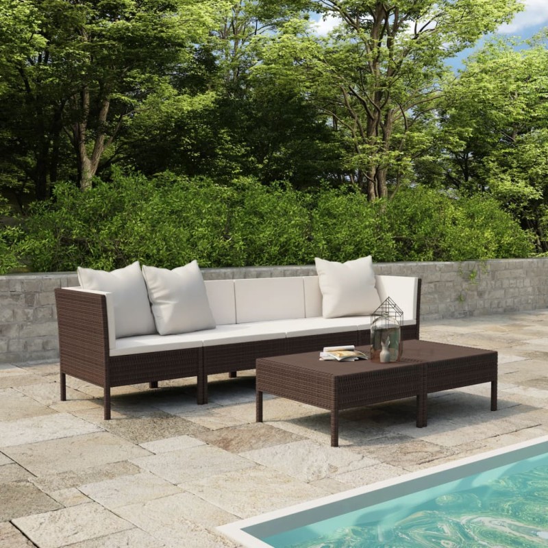 vidaXL Set muebles de jardín 6 pzas y cojines ratán sintético marrón vidaXL Set muebles de jardín 6 pzas y cojines ratán sintético marrón