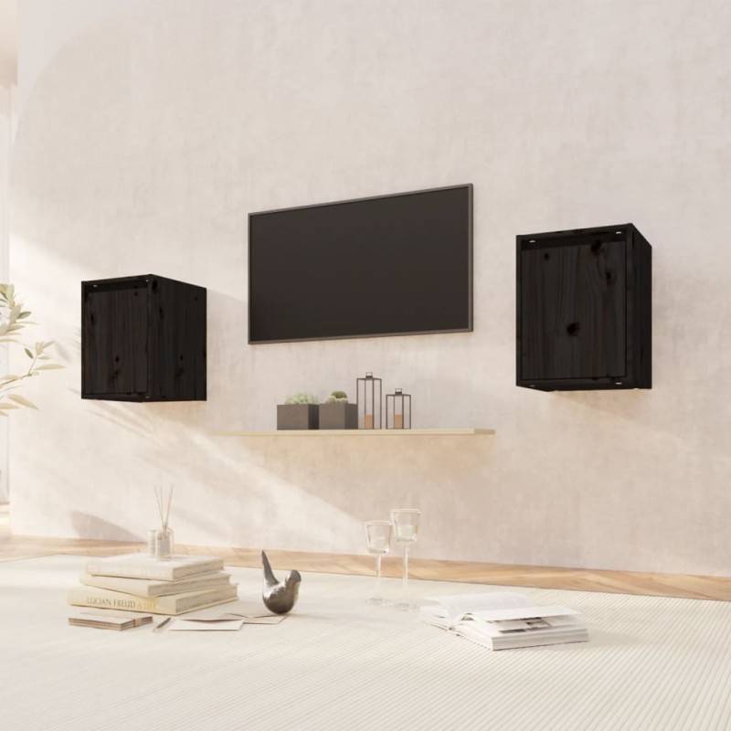 vidaXL Armario de pared 2 uds madera maciza de pino negro 30x30x40 cm vidaXL Armario de pared 2 uds madera maciza de pino negro 30x30x40 cm