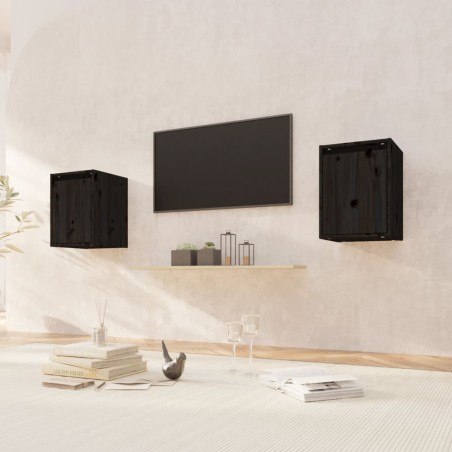 vidaXL Armario de pared 2 uds madera maciza de pino negro 30x30x40 cm
