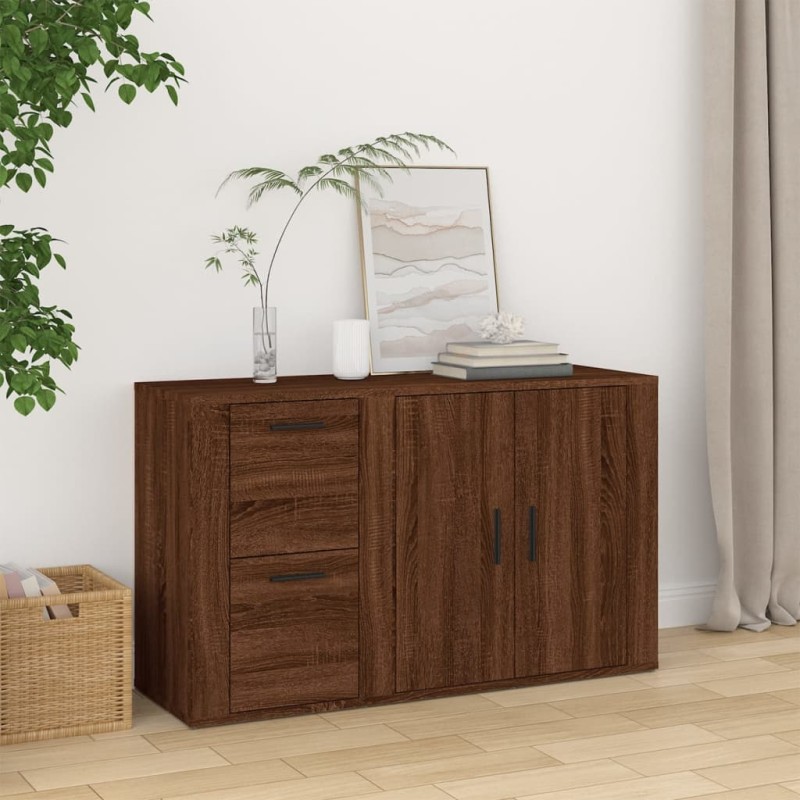 vidaXL Aparador de madera contrachapada marrón roble 100x33x59,5 cm vidaXL Aparador de madera contrachapada marrón roble 100x33x59,5 cm
