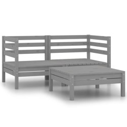 vidaXL Conjunto de muebles de jardín 3 piezas madera maciza pino gris