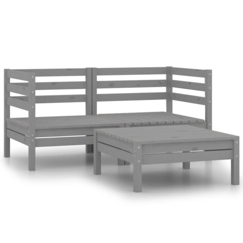vidaXL Conjunto de muebles de jardín 3 piezas madera maciza pino gris vidaXL Conjunto de muebles de jardín 3 piezas madera maciza pino gris